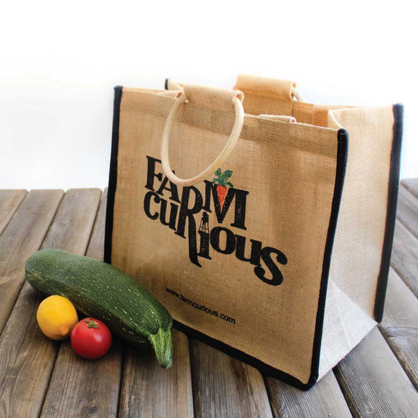 Jute tote with FARMcurious logo